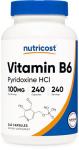 Vitamin B6 (Pyridoxine HCl) 100mg, 240 Capsules - Nutricost