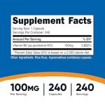 Vitamin B6 (Pyridoxine HCl) 100mg, 240 Capsules - Nutricost