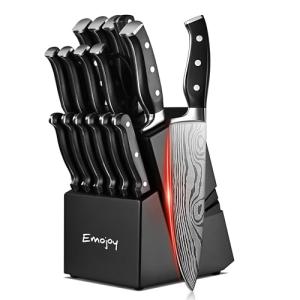 Emojoy 18-Piece Kitchen Knife Set with Block