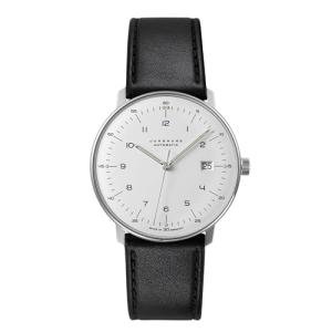 JUNGHANS Men's Max Bill Automatic White Dial Black Leather Strap Analog Watch 27/4700.02