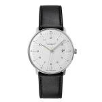 JUNGHANS Men's Max Bill Automatic White Dial Black Leather Strap Analog Watch 27/4700.02