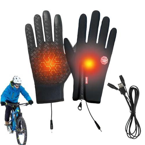 Heated Gloves for Men Women, Touchscreen Winter Warm Gloves for Cold Weather Work USB Powered, Electric Heating Mittens Waterproof Windproof Thermal Warm Winter Gifts for Skiing Cycling (Black M)
