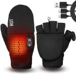 Rechargeable Electric Heated Gloves for Women Men, Flip Top Fingerless Heated Gloves, Full & Half Hand Heating Touchscreen Unisex Gloves for Cold Weather Work Skiing Cycling Snow Outdoor