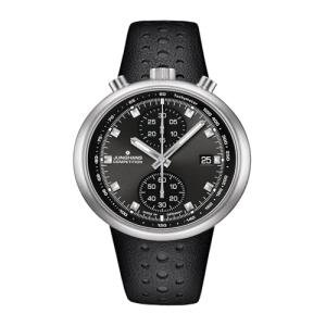 JUNGHANS 1972 Competition Watch – 45.5mm Automatic Chronograph Watch for Men, Automatic Movement, Stainless Steel Case, Leather Strap (27/4504.00) – Black Dial