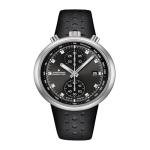 JUNGHANS 1972 Competition Watch – 45.5mm Automatic Chronograph Watch for Men, Automatic Movement, Stainless Steel Case, Leather Strap (27/4504.00) – Black Dial