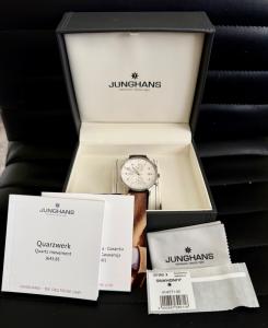 Junghans Form C Silver Dial Chronograph Watch 041/4771.00 EUC w/New Leather Band