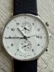 Junghans Form C Silver Dial Chronograph Watch 041/4771.00 EUC w/New Leather Band