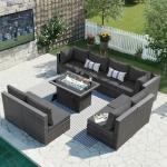 9Pcs-A Dark Grey Outdoor Sectional Set with Fire Pit