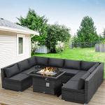 9Pcs-A Dark Grey Outdoor Sectional Set with Fire Pit