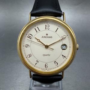 Junghans Watch Men 32mm Cream Dial Gold Tone Date Round 0W-J-1005M New Battery