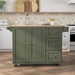 Mobile Kitchen Island Cart with Wood Top, Green