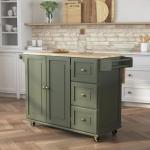 Mobile Kitchen Island Cart with Wood Top, Green
