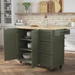 Mobile Kitchen Island Cart with Wood Top, Green