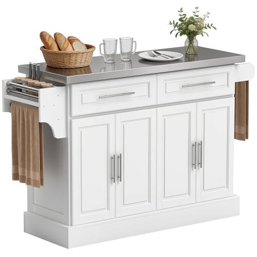 HOMCOM Rolling Kitchen Island with Stainless Steel Top
