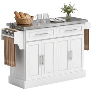 HOMCOM Rolling Kitchen Island with Stainless Steel Top