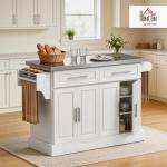 HOMCOM Rolling Kitchen Island with Stainless Steel Top