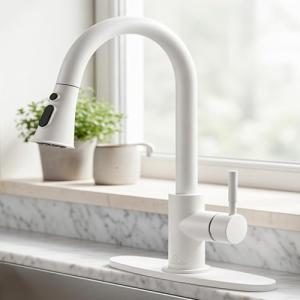 CASAINC Matte White Kitchen Faucet with Sprayer - VIP Smart Shopper