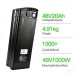 SHEWAIHE 48V 20Ah Battery, 48V Folding Electric Bike Lithium Battery, Electric Bike Replacement Battery with 30A BMS, Suitable for 0-1000W Motors, Dimensions: 14.37 x 5.12 x 3.43 in