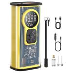 Bicycle Pump, Portable Bike Pump Electric Air Pump for Road Bicycle, E-Bike, Motorcycle, Car Tires and Sports Ball Inflation (Yellow)