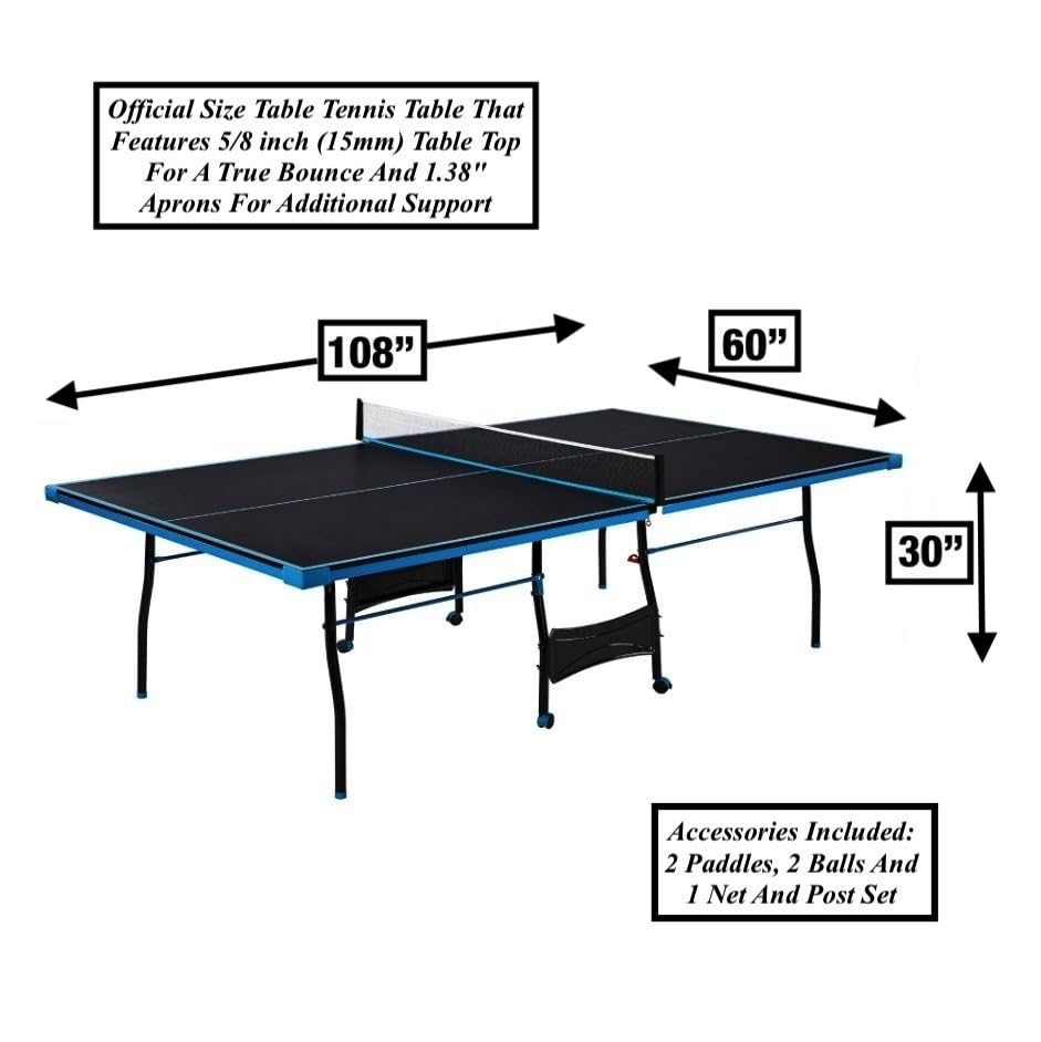 Black Blue Folding Table Tennis Set with Accessories & Wheels