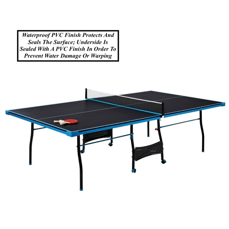 Black Blue Folding Table Tennis Set with Accessories & Wheels