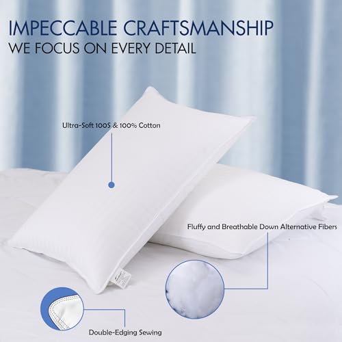 DLNIA Luxury Queen Size Pillows - Stomach/Side Sleepers, Fluffy & Hypoallergenic