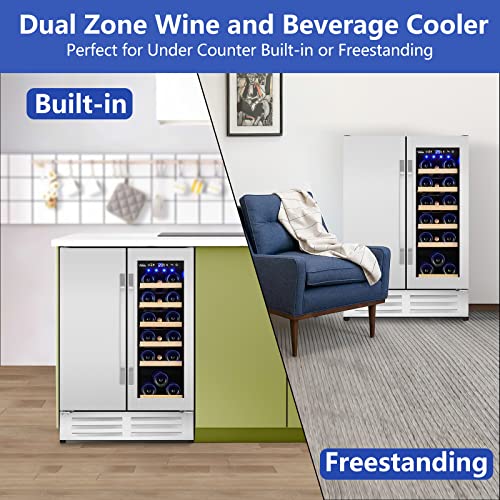 Velieta Dual Zone Wine & Beverage Fridge, 20 Bottles/88 Cans