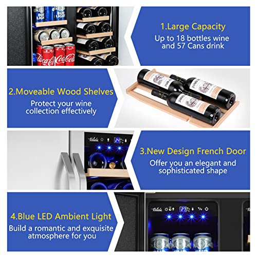 Velieta Dual Zone Wine & Beverage Fridge, 20 Bottles/88 Cans