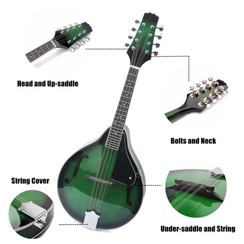 Beginner's Green A-Style Acoustic Mandolin with 8 Strings