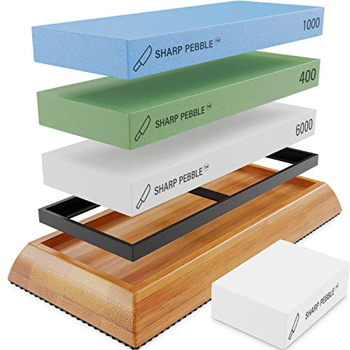 Sharp Pebble Knife Sharpening Stones Set - Grits 400/1000/6000