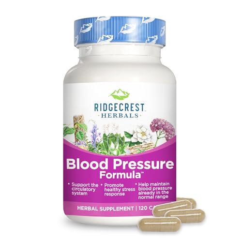 RidgeCrest Herbals Blood Pressure Herbal Formula, 12 Herbs, Poria Mushroom, Gastrodia, Gardenia, for Heart, Vascular, Circulation Health (120 Count)