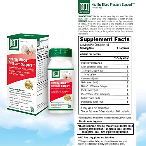 Bell Healthy Blood Pressure Support™ Unique Blend - Natural Blend of Green Coffee Bean Extract, Garlic & Celery Seed Extract Blood Pressure Supplements - 2 Pack of 60 Capsules Each, Vegan, Non-GMO
