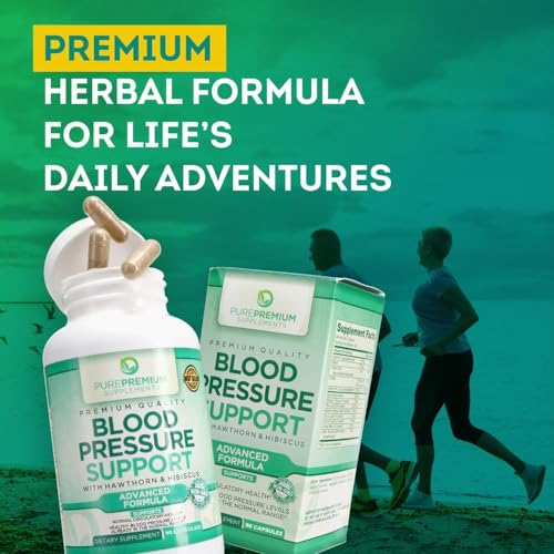 PurePremium Blood Pressure Support Supplement with Hawthorn, Hibiscus & Garlic - Herbal Supplement, Vitamins & Herbs Support Normal Heart Health - Garlic Supplements - 3 Months Supply - 90 Capsules