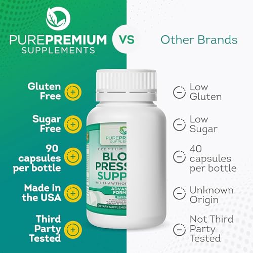 PurePremium Blood Pressure Support Supplement with Hawthorn, Hibiscus & Garlic - Herbal Supplement, Vitamins & Herbs Support Normal Heart Health - Garlic Supplements - 3 Months Supply - 90 Capsules