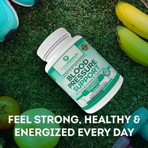 PurePremium Blood Pressure Support Supplement with Hawthorn, Hibiscus & Garlic - Herbal Supplement, Vitamins & Herbs Support Normal Heart Health - Garlic Supplements - 3 Months Supply - 90 Capsules