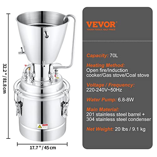 VEVOR 18 Gal Alcohol Still - Distiller + Kit