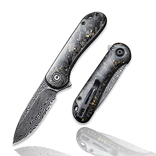 Elementum Damascus Folding Pocket Knife for Men EDC
