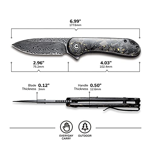 Elementum Damascus Folding Pocket Knife for Men EDC