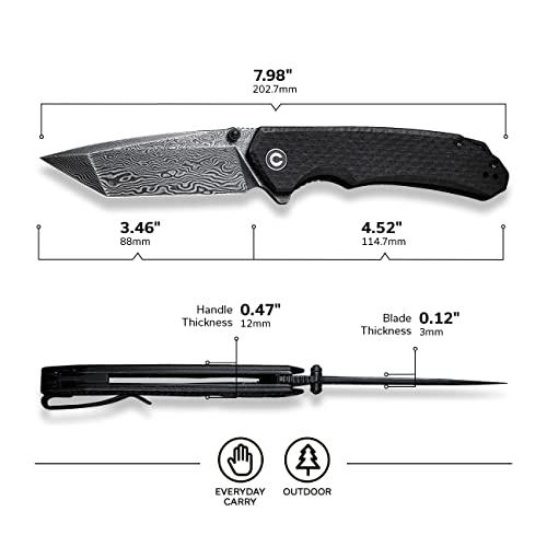 VIP Brazen Tanto Damascus Folding Knife, Outdoor Camping