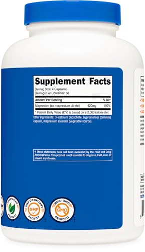 Nutricost Magnesium Citrate Capsules, 240 - 60 Servings