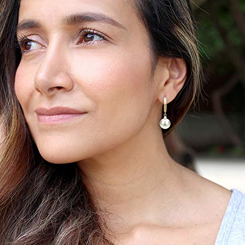 14K Yellow Gold Diamond & Pearl Dangle Earrings