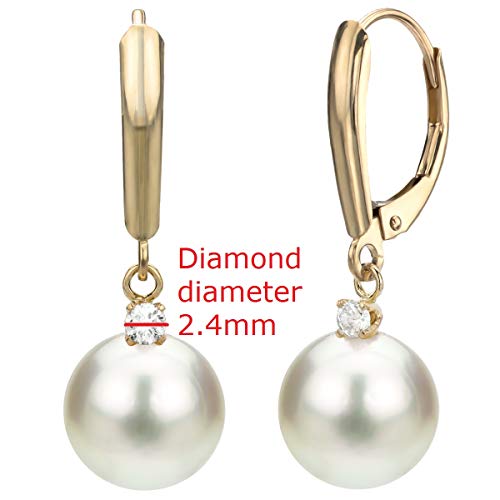 14K Yellow Gold Diamond & Pearl Dangle Earrings
