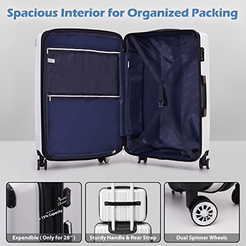 5 Piece PC+ABS Spinner Suitcase Set, White Grid