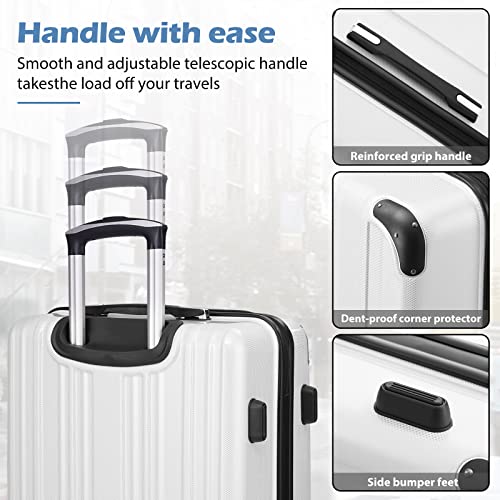 5 Piece PC+ABS Spinner Suitcase Set, White Grid