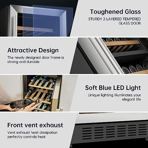 KingChii 15" 26-Bottle Dual Zone Wine Cooler Refrigerator