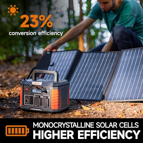BALDR 120W Portable Solar Panel for Jackery/ECOFLOW/Flashfish/ROCKPALS Power Station Generator, Foldable Solar Cell Charger with USB Ports & PD Output for Camping, Off Grid Living. Black
