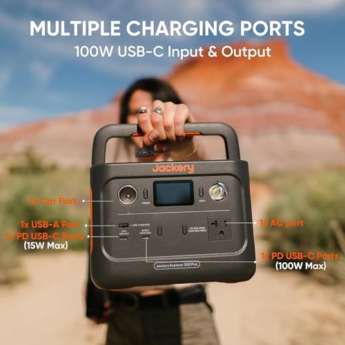 Jackery Solar Generator 300 Plus Portable Power Station with 40W Book-sized Solar Panel, 288Wh Backup LiFePO4 Battery, 300W AC Outlet, Only 5KG for RV, Outdoors, Camping, Traveling, and Emergencies