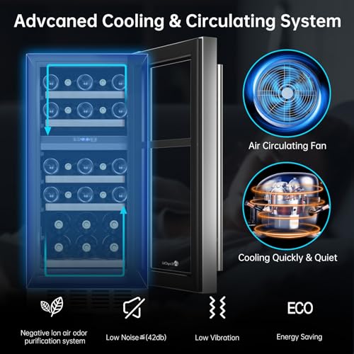 KingChii 15" 26-Bottle Dual Zone Wine Cooler Refrigerator