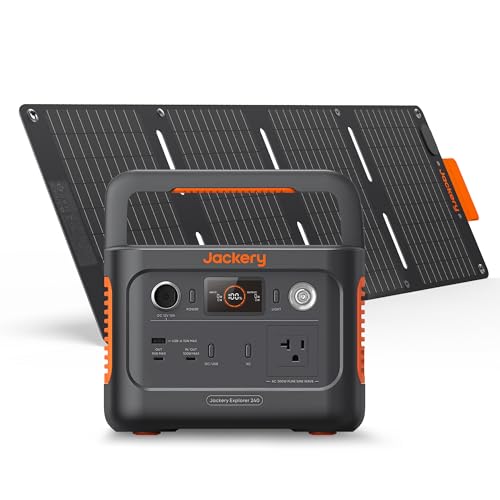 Jackery Solar Generator 240 v2 and 40W Mini Solar Panel 2024 New Version, 256Wh LiFePO4 Battery, 300W AC & 100W USB-C Output, Ultra Fast Solar Charging for Outdoors, Camping, Travel & Emergencies