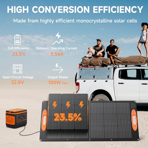 TWELSEAVAN 100W Solar Panel for Jackery/EF/Bluetti/Anker/Goal Zero Power Station, IP68 Waterproof 23.5% Efficiency ETFE Portable Foldable Solar Charger with Adjustable Kickstand for Camping Outdoor